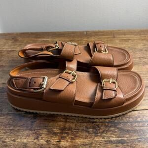 Ann‎ Mashburn double-buckle leather platform sandals brown size 38